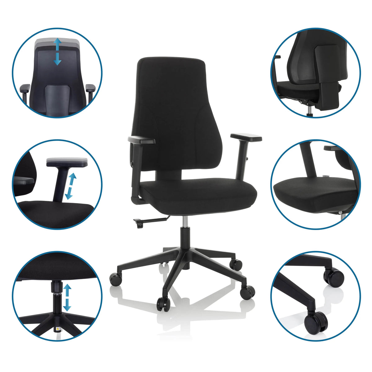 Fonctions réglables du Siège de bureau de qualité professionnelle MATHES en noir de hjh OFFICE