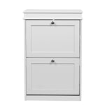 Armoire à chaussures Estha 20 blanche avec deux portes abattantes et poignées argentées de hjh LIVING