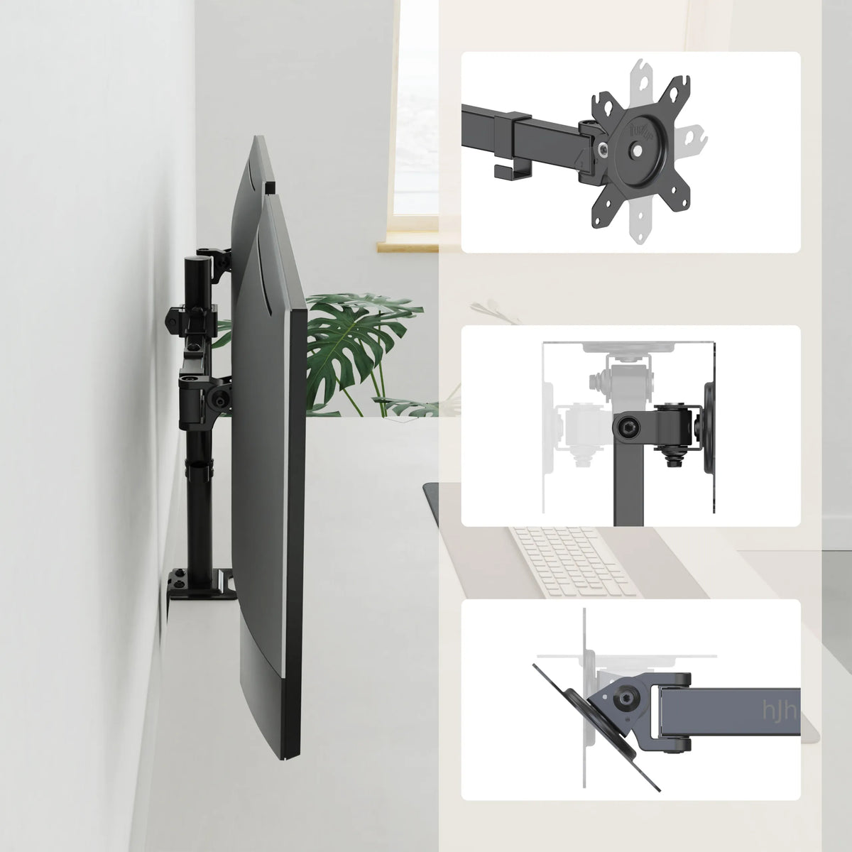 Platine de montage et raccords articulés de la Fixation pour écran Ergomount M2 en noir de hjh OFFICE