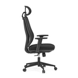 Siège de bureau de qualité professionnelle Filaro noir avec dossier en maille, appui-tête et piètement à cinq roulettes de hjh OFFICE – vue à 360° (vue de profil 90°)