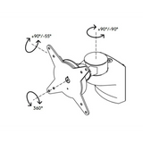 Dessin technique des accessoires ORGPD avec des plages de rotation de 360° ainsi que +90°/-90° de hjh OFFICE PRO