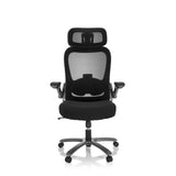 Siège pivotant XXL INSTRUCTOR T I PRO noir avec dossier en maille et base à cinq roulettes de hjh OFFICE – vue à 360° (vue de face 0°)
