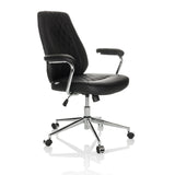 Schwarzer Home-Office-Chefsessel THEO I mit gesteppter Rückenlehne und Fußkreuz mit fünf Rollen von hjh OFFICE – 360-Grad-Ansicht (schräge Frontansicht 45°)
