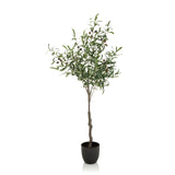 Plante artificielle verte OLIVE sous forme d'olivier dans un pot noir de hjh OFFICE – vue à 360° (vue de profil 90°)