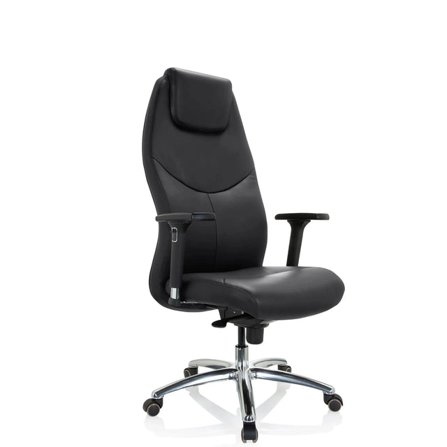 Siège de direction de qualité professionnelle FERRARA noir avec appui-tête intégré et pied en chrome de hjh OFFICE
