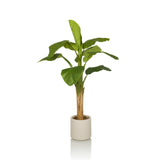Plante artificielle verte BANANE I aux grandes feuilles dans un cache-pot beige de hjh OFFICE – vue à 360° (vue de face 0°)