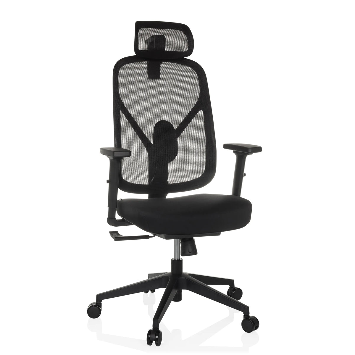 Siège de bureau de qualité professionnelle RALOO ECO noir avec dossier en maille et piètement à cinq roulettes de hjh OFFICE – vue à 360° (vue de face 15°)