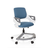 Chaise pivotante pour des enfants KID FLEX bleu gris avec accoudoirs et pied à cinq roulettes de hjh OFFICE – vue à 360° (vue de trois quarts avant 40°)