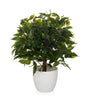 Plante artificielle FICUS II verte avec un feuillage dense dans un cache-pot blanc de hjh OFFICE