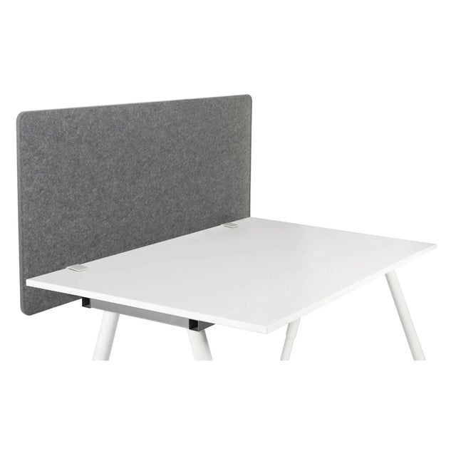 Cloison de table FLEXMIUT 3D grise de forme rectangulaire sur un bureau blanc de hjh OFFICE