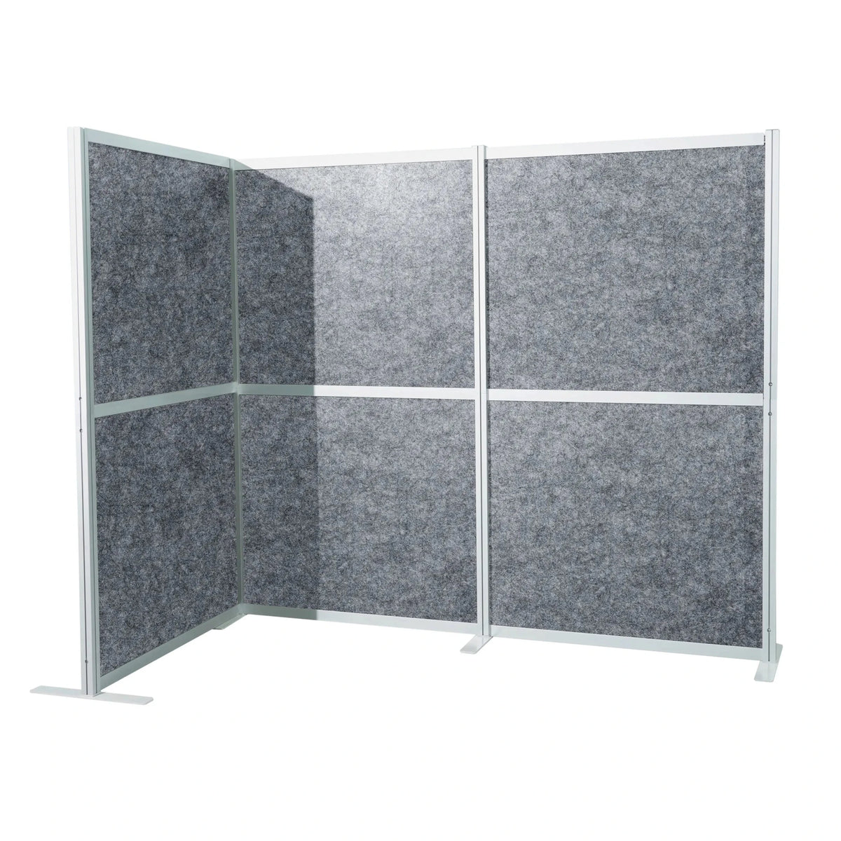 Cloison de séparation Flexmiut Modul L grise avec surface effet feutre et cadre en aluminium argenté de hjh OFFICE