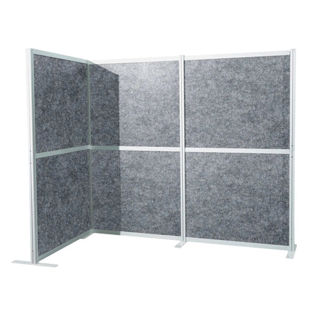 Cloison de séparation Flexmiut Modul L grise avec surface effet feutre et cadre en aluminium argenté de hjh OFFICE