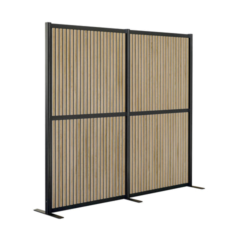 Cloison de séparation FLEXMIUT MODUL avec lamelles en bois marron et cadre en métal noir de hjh OFFICE