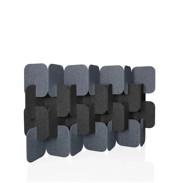 Cloison de séparation FLEXMIUT PLUG en gris et gris foncé avec des éléments carrés décalés de hjh OFFICE
