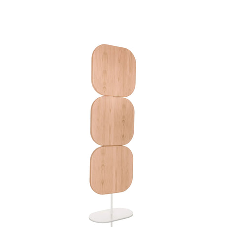 Cloison de séparation beige FLEXMIUT W avec trois éléments en bois arrondis sur un pied blanc de hjh OFFICE