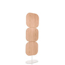 Cloison de séparation beige FLEXMIUT W avec trois éléments en bois arrondis sur un pied blanc de hjh OFFICE