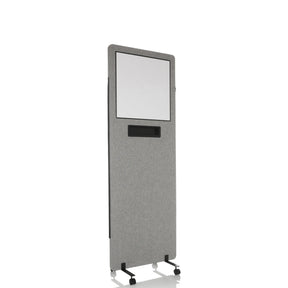 Cloison de séparation FLEXMIUT WB gris clair avec tableau blanc intégré, niche de rangement et roulettes de hjh OFFICE