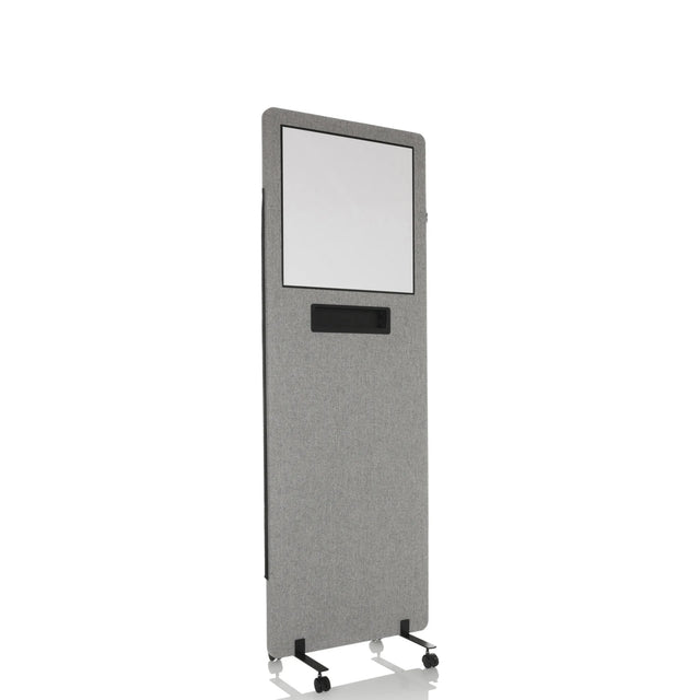 Cloison de séparation FLEXMIUT WB gris clair avec tableau blanc intégré, niche de rangement et roulettes de hjh OFFICE
