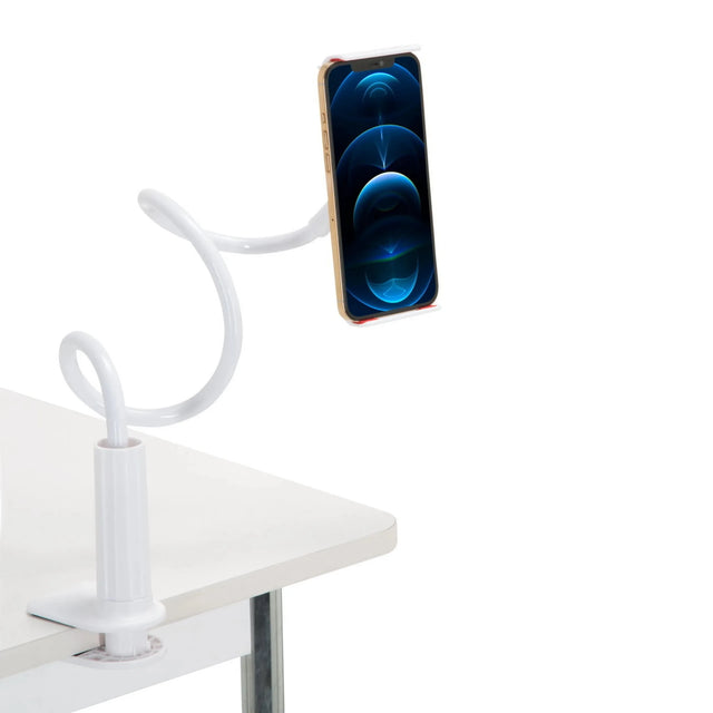 Support de téléphone portable & tablette FLEXMOBI I blanc avec col de cygne flexible et pince de table de hjh OFFICE