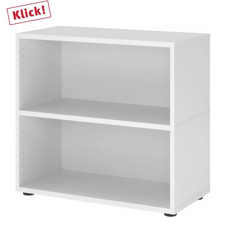 Étagère blanche FlexWall avec deux clayettes ouvertes et pieds noirs de hjh OFFICE PRO