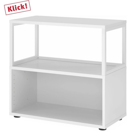 Étagère blanche FlexWall avec deux tablettes ouvertes et pieds noirs de hjh OFFICE PRO