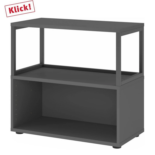 Étagère FlexWall en graphite avec cadre ouvert, deux surfaces de rangement et pieds de hjh OFFICE PRO