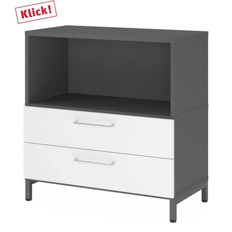 Caisson bas FlexWall graphite et blanc avec deux tiroirs et socle de hjh OFFICE PRO