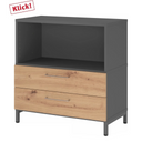 Buffet FlexWall en graphite et chêne frêne avec niche ouverte et deux tiroirs de hjh OFFICE PRO