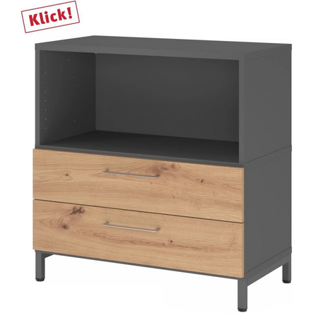 Buffet FlexWall en graphite et chêne frêne avec niche ouverte et deux tiroirs de hjh OFFICE PRO
