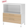 Meuble bas blanc FlexWall avec deux tiroirs couleur chêne et socle blanc de hjh OFFICE PRO