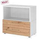 Meuble bas FlexWall en blanc et chêne frêne avec deux tiroirs et un compartiment ouvert de hjh OFFICE PRO