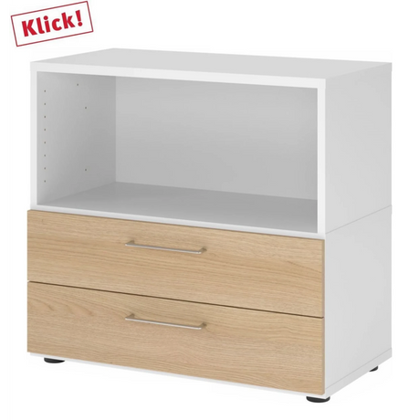Meuble sous-vasque FlexWall en blanc et chêne avec deux tiroirs et une niche ouverte de hjh OFFICE PRO