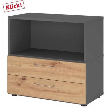 Buffet FlexWall en graphite et chêne frêne avec un compartiment ouvert et deux tiroirs de hjh OFFICE PRO