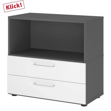 Meuble bas FlexWall en graphite et blanc avec deux tiroirs et un compartiment ouvert de hjh OFFICE PRO