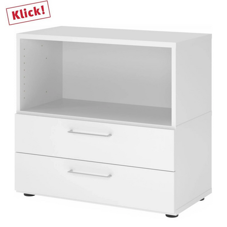 Meuble bas blanc FlexWall avec niche ouverte, deux tiroirs et pieds de hjh OFFICE PRO