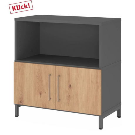 Buffet FlexWall en graphite et chêne frêne avec niche ouverte et deux portes de hjh OFFICE PRO