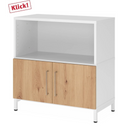 Buffet FlexWall avec corps blanc, deux portes en chêne rustique et socle blanc de hjh OFFICE PRO