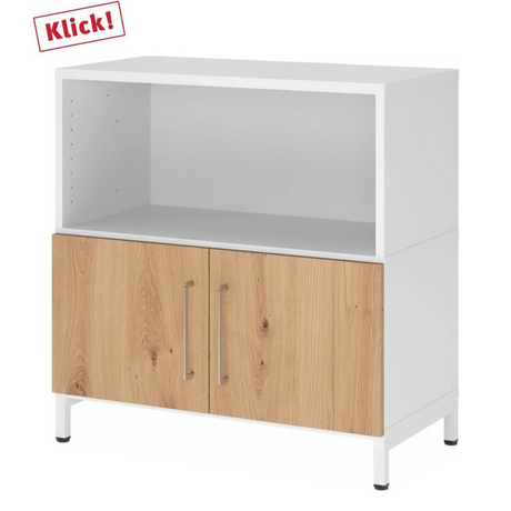 Buffet FlexWall avec corps blanc, deux portes en chêne rustique et socle blanc de hjh OFFICE PRO