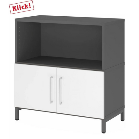 Buffet FlexWall en graphite et blanc avec deux portes et un compartiment ouvert de hjh OFFICE PRO
