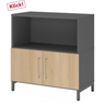 Buffet FlexWall en graphite et chêne avec niche ouverte et deux portes sur socle de hjh OFFICE PRO