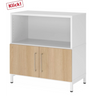Buffet FlexWall en blanc et chêne avec niche ouverte et deux portes sur socle blanc de hjh OFFICE PRO