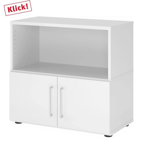 Buffet blanc FlexWall avec niche ouverte et deux portes sur pieds de hjh OFFICE PRO