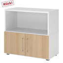Meuble bas FlexWall en blanc et chêne avec niche ouverte et deux portes de hjh OFFICE PRO