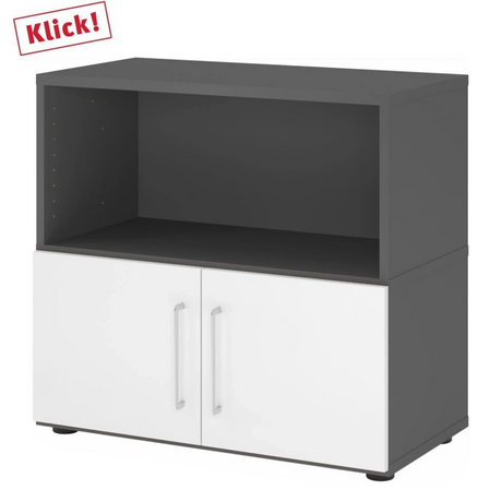 Meuble bas FlexWall en graphite et blanc avec deux portes et une niche ouverte de hjh OFFICE PRO