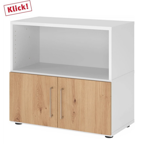 Buffet FlexWall en blanc et chêne noueux avec niche ouverte et deux portes de hjh OFFICE PRO