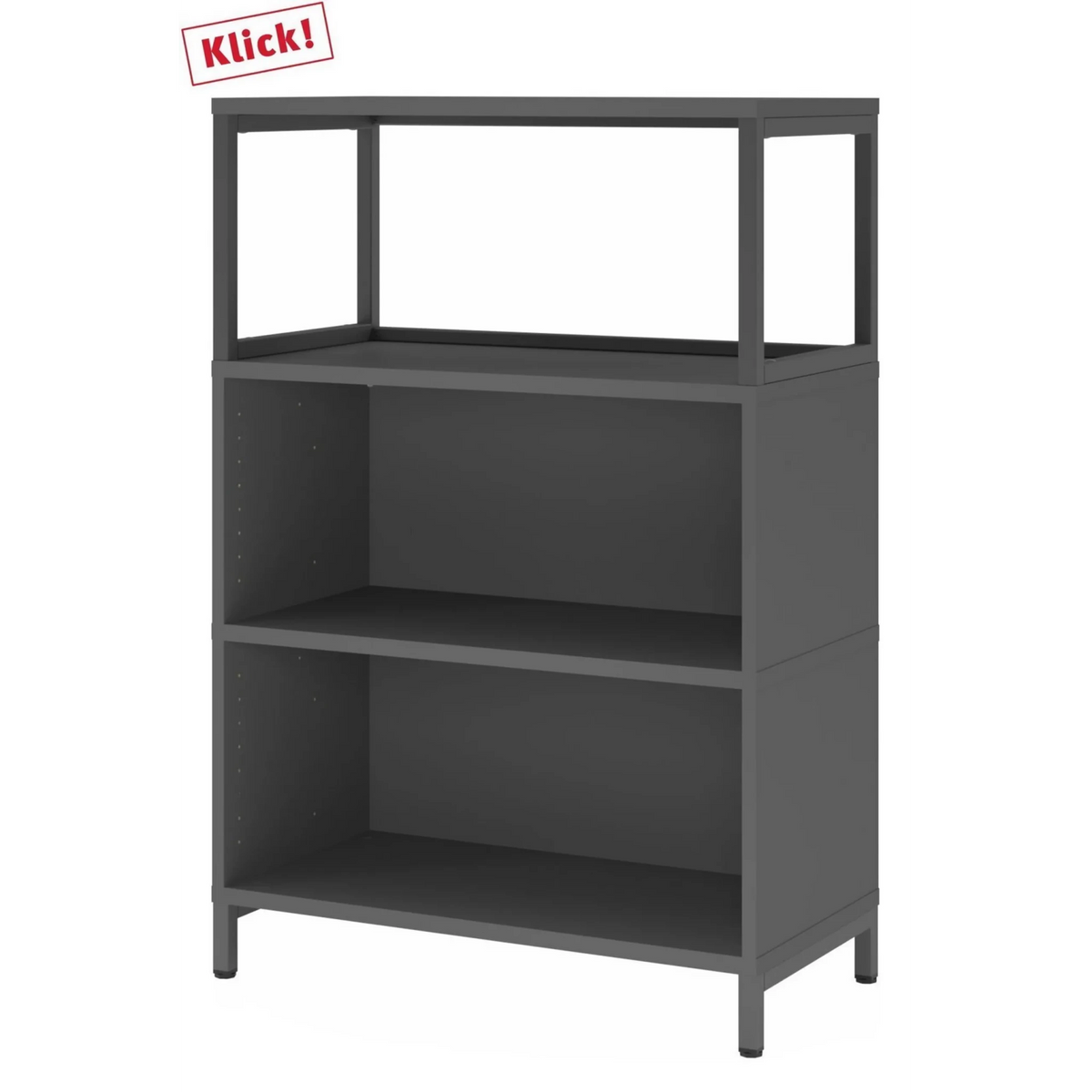 Étagère FlexWall en graphite avec deux niches ouvertes et un cadre supérieur de hjh OFFICE PRO