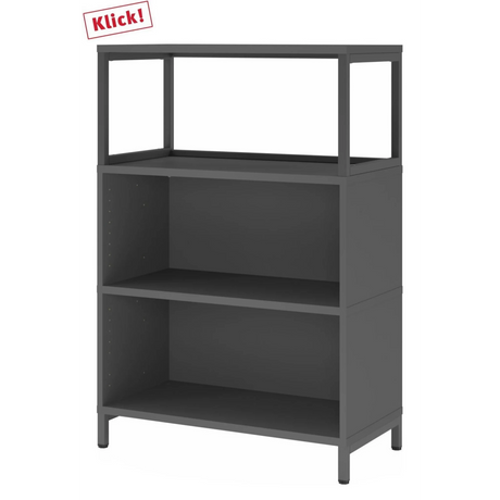 Étagère FlexWall en graphite avec deux niches ouvertes et un cadre supérieur de hjh OFFICE PRO