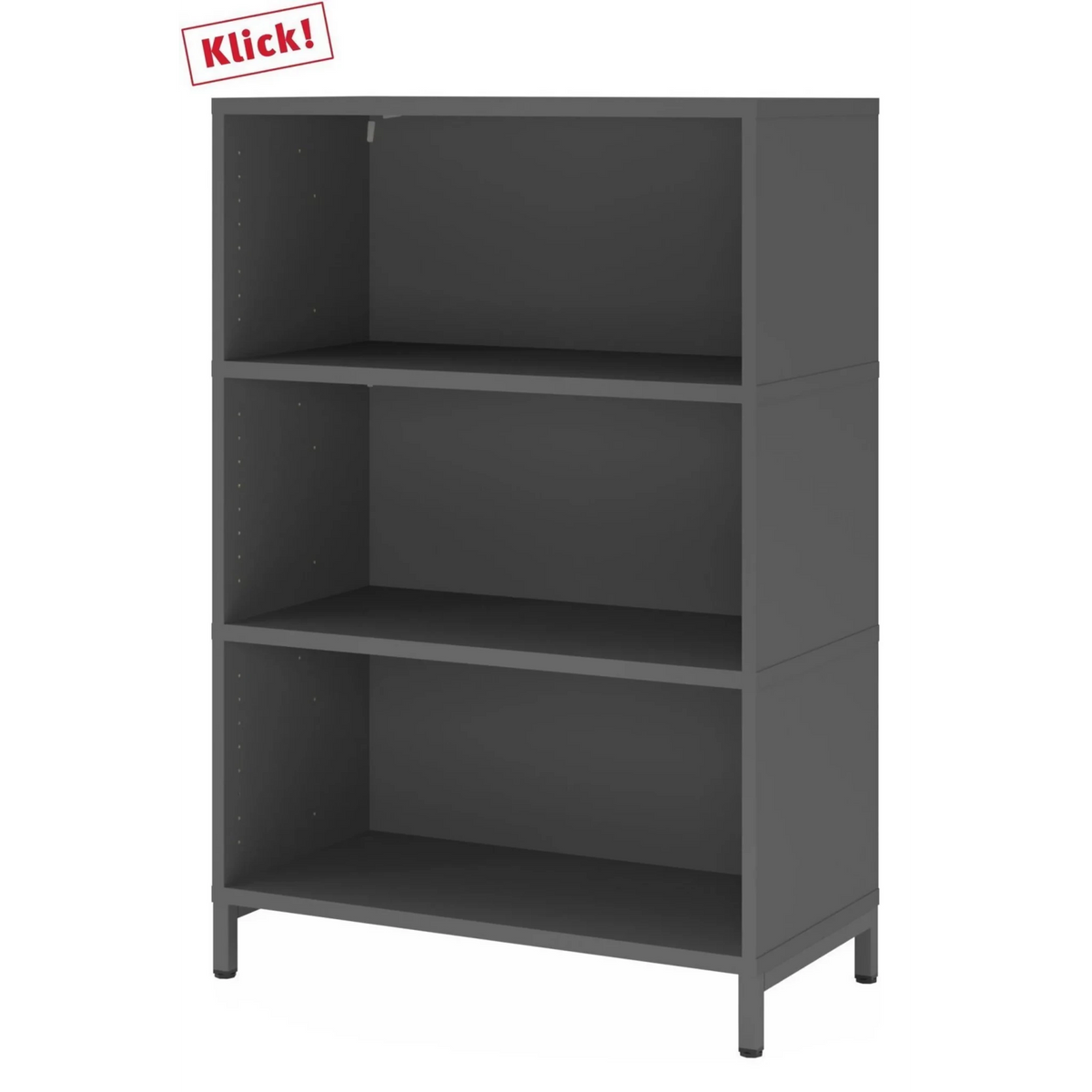 Étagère FlexWall en graphite avec trois tablettes ouvertes et un socle de hjh OFFICE PRO