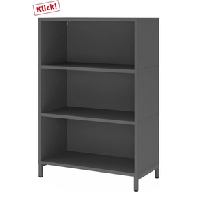 Étagère FlexWall en graphite avec trois tablettes ouvertes et un socle de hjh OFFICE PRO