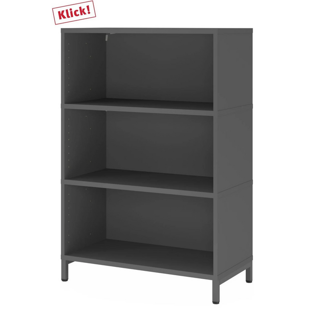 Étagère FlexWall en graphite avec trois tablettes ouvertes et un socle de hjh OFFICE PRO